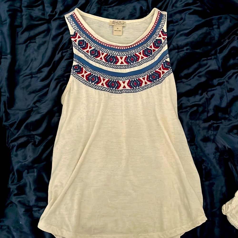 Lucky Brand lightweight tank with colorful neckline.